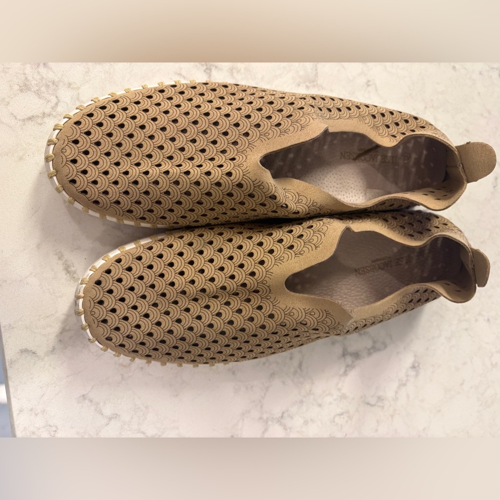 Ilse Jacobsen Tan Perforated Slip-On Shoes
